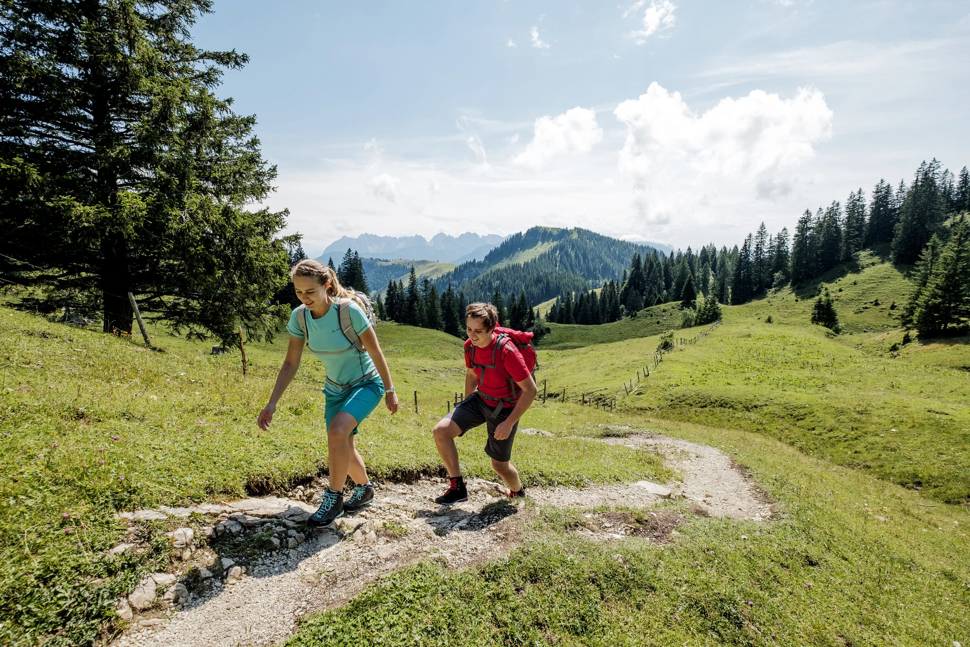 Zwei Wanderer auf einem Bergpfad in den Chiemgauer Alpen | © DAV/Hans Herbig